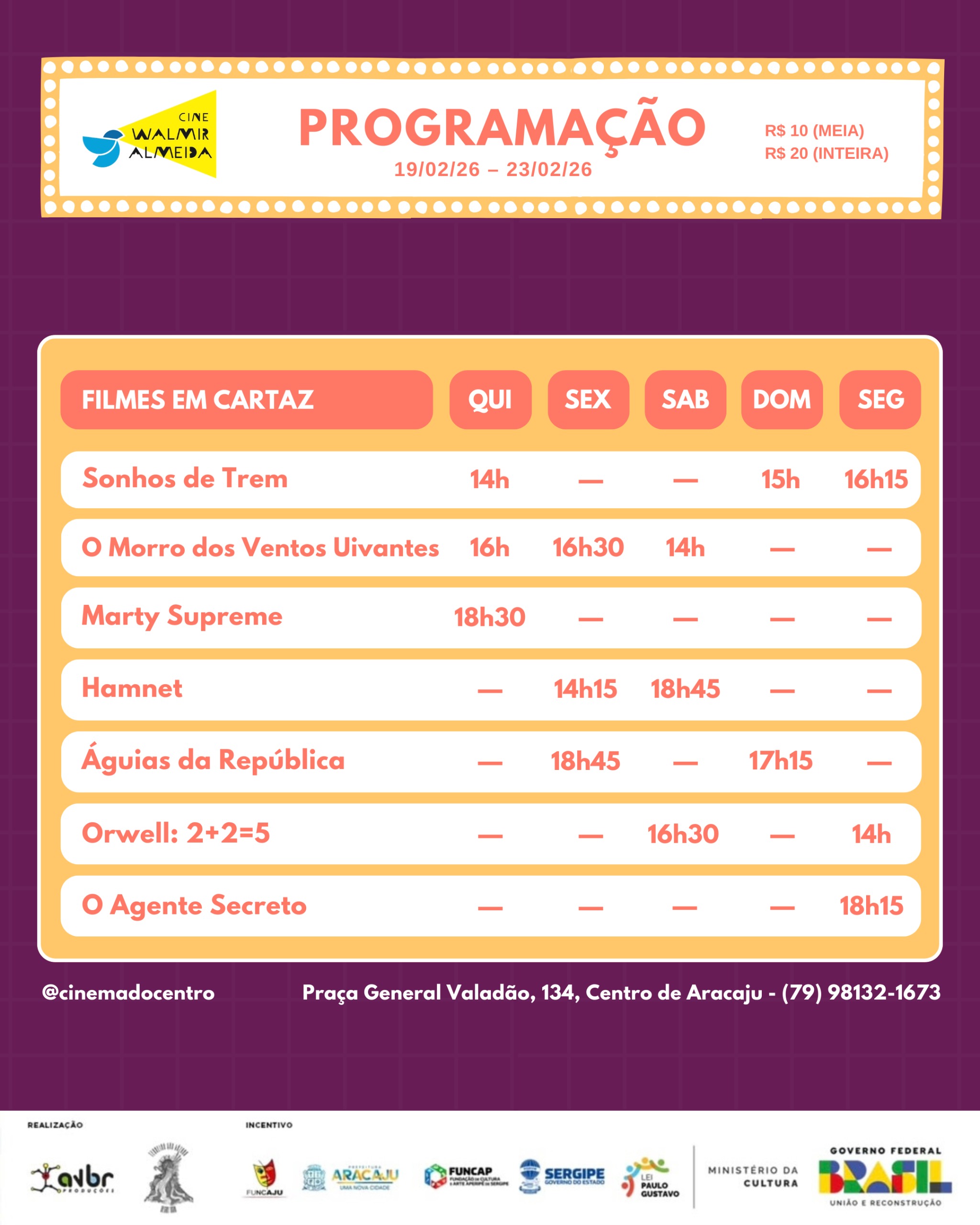 Confira a programação de 19 a 23 de fevereiro