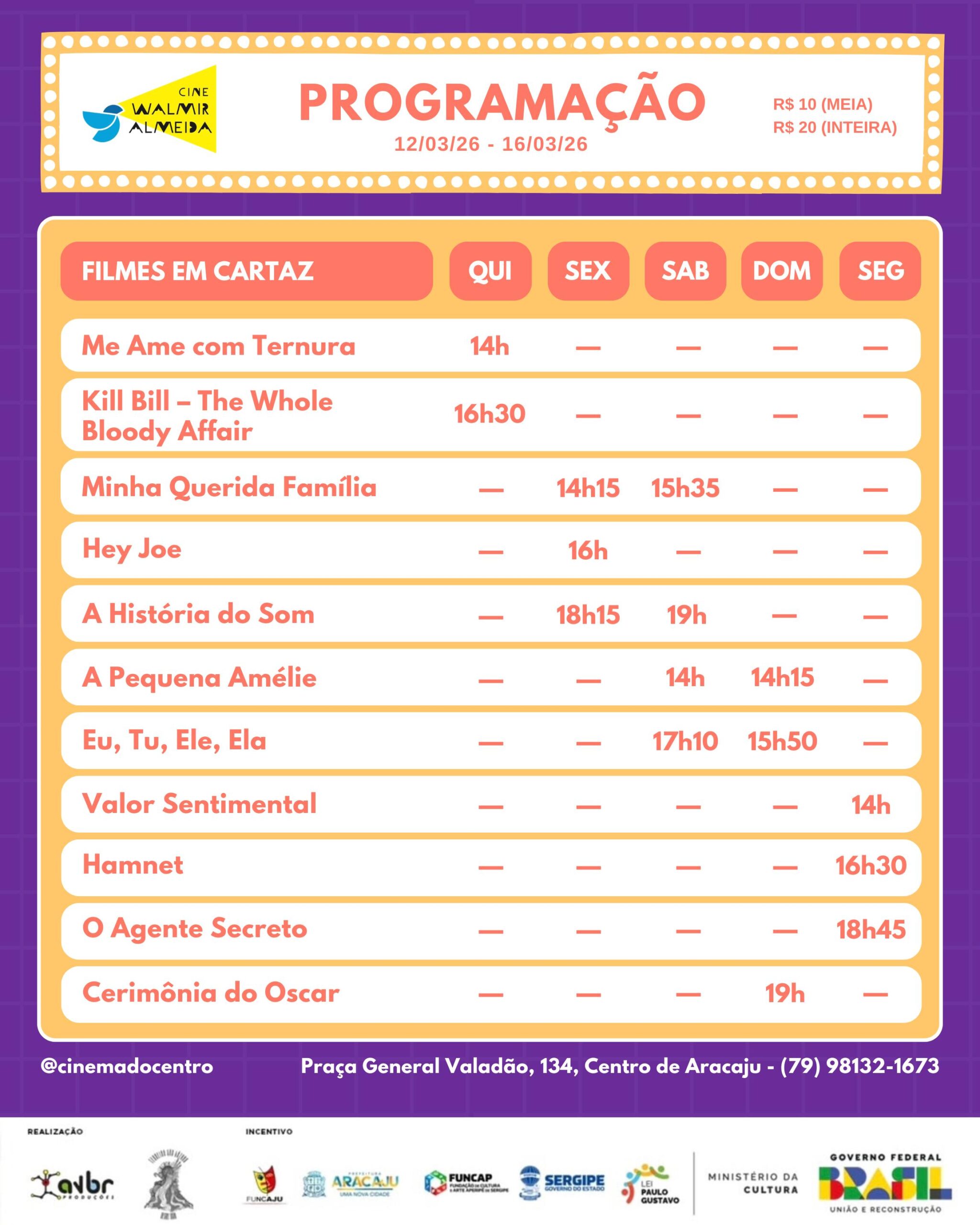 Confira a programação de 12 a 16 de março