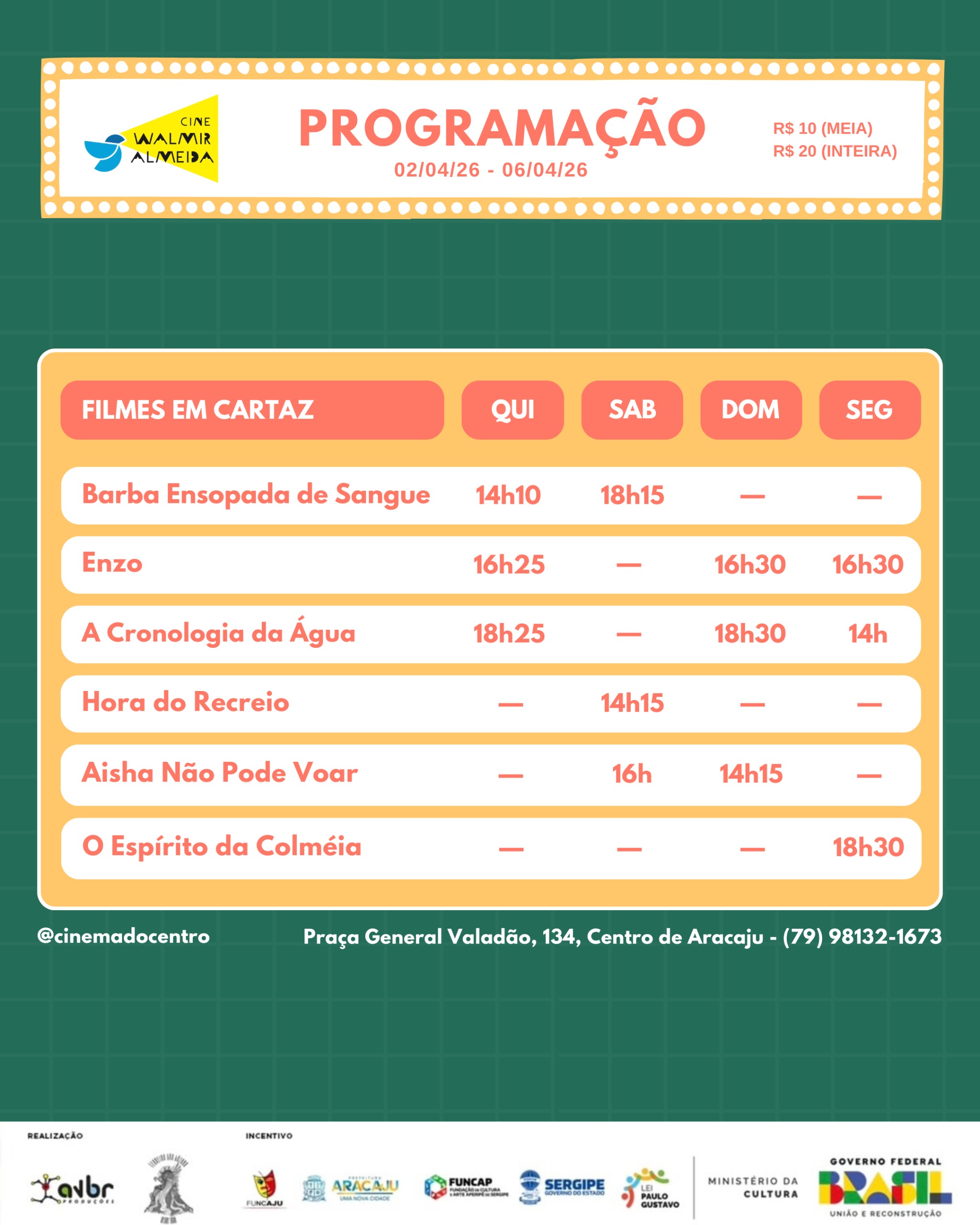 Confira a programação de 2 a 6 de abril