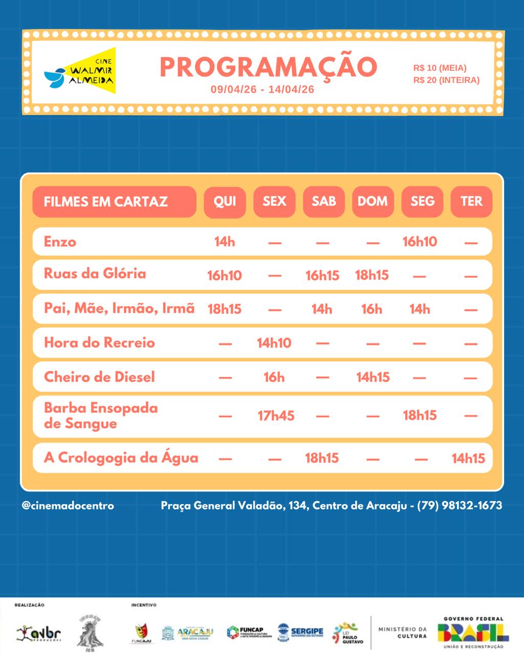 Confira a programação de 9 a 14 de abril