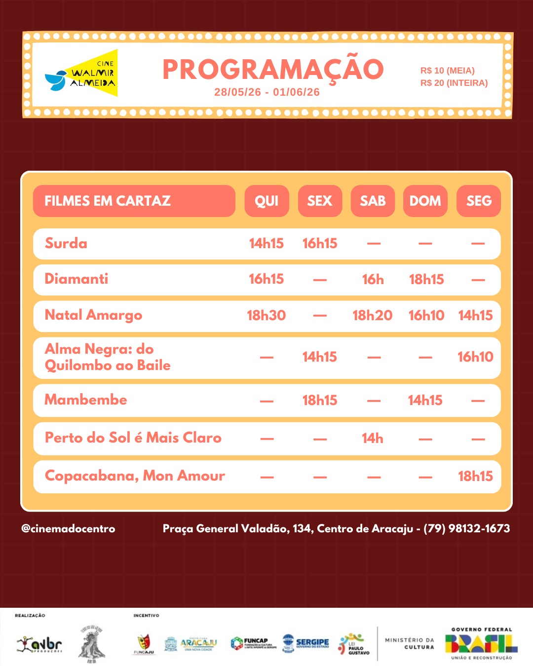 Confira a programação de 28 de maio a 1° de junho