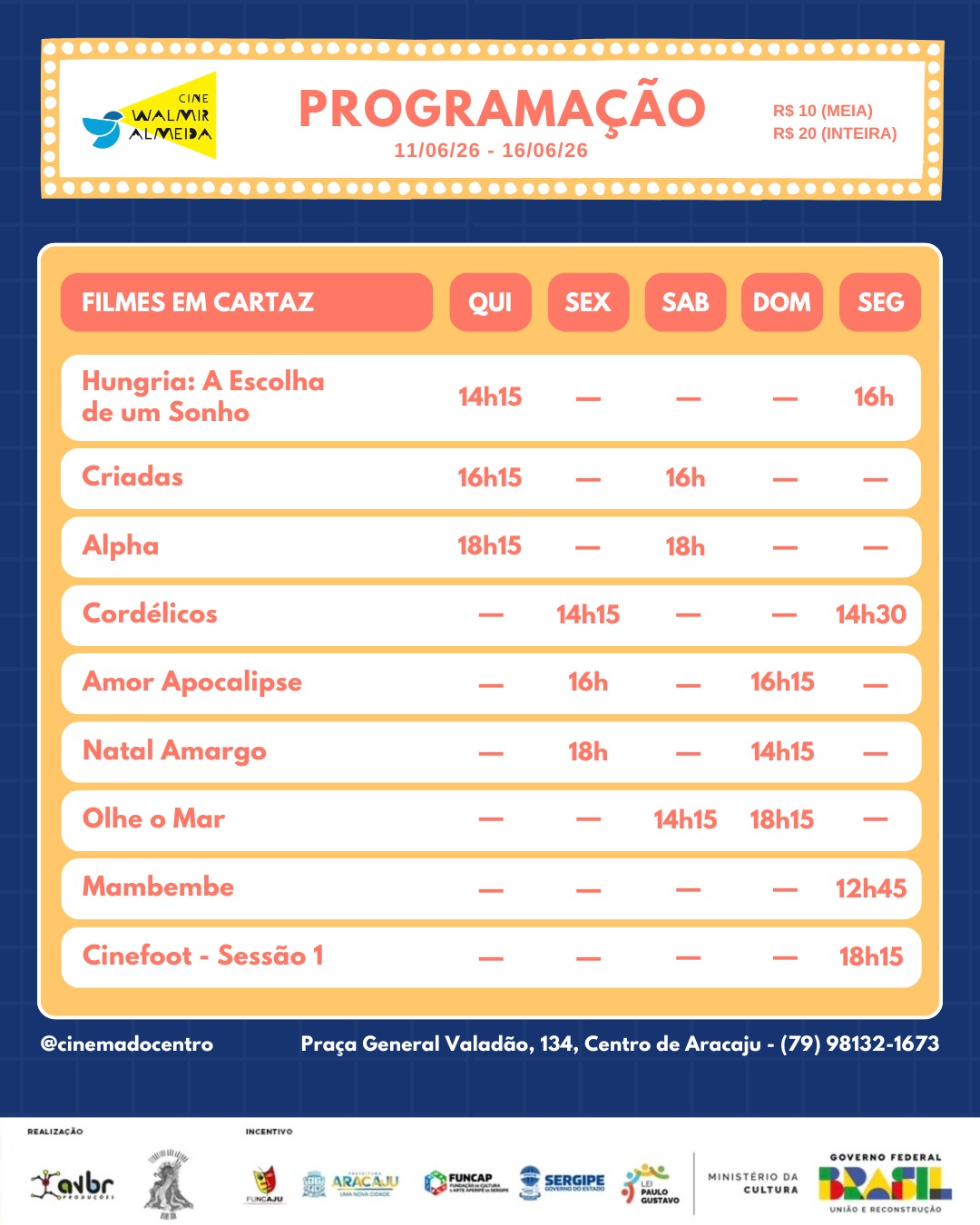 Confira a programação de 11 a 16 de junho