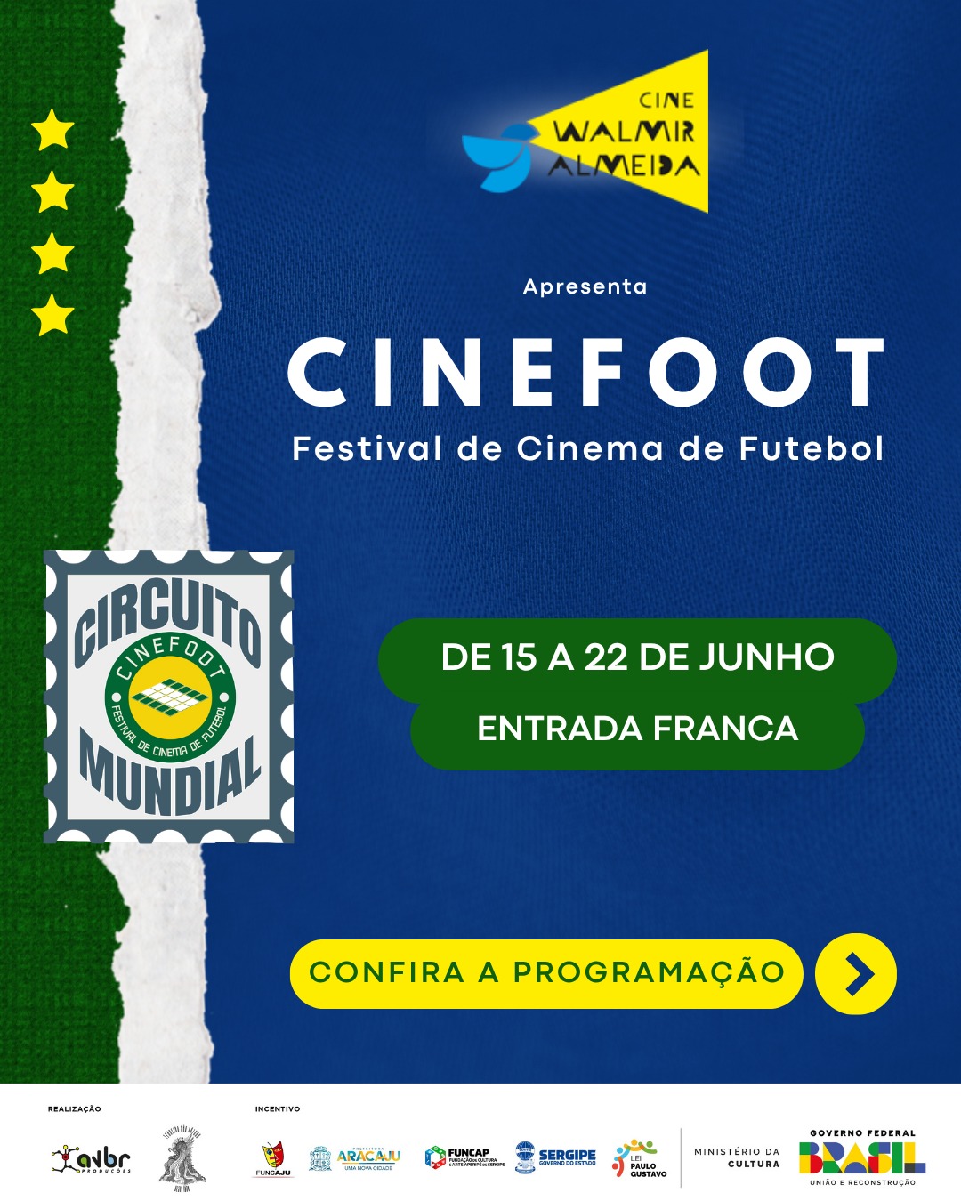 Aracaju recebe sessões gratuitas do Circuito Mundial Cinefoot durante a Copa do Mundo de 2026