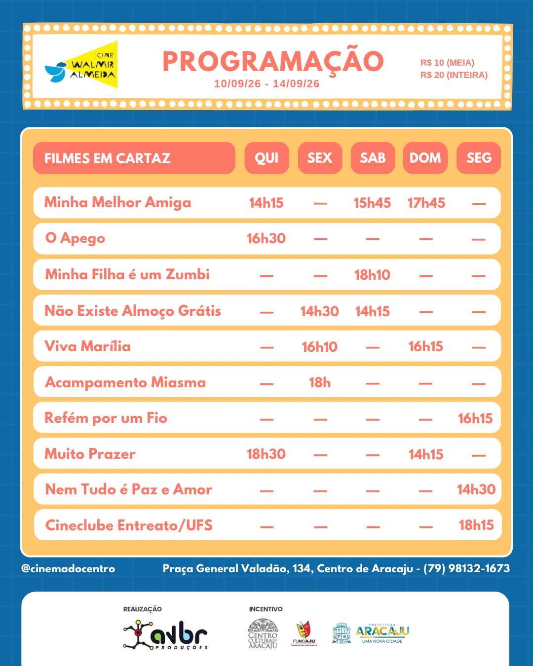 Confira a programação de 10 a 14 de setembro