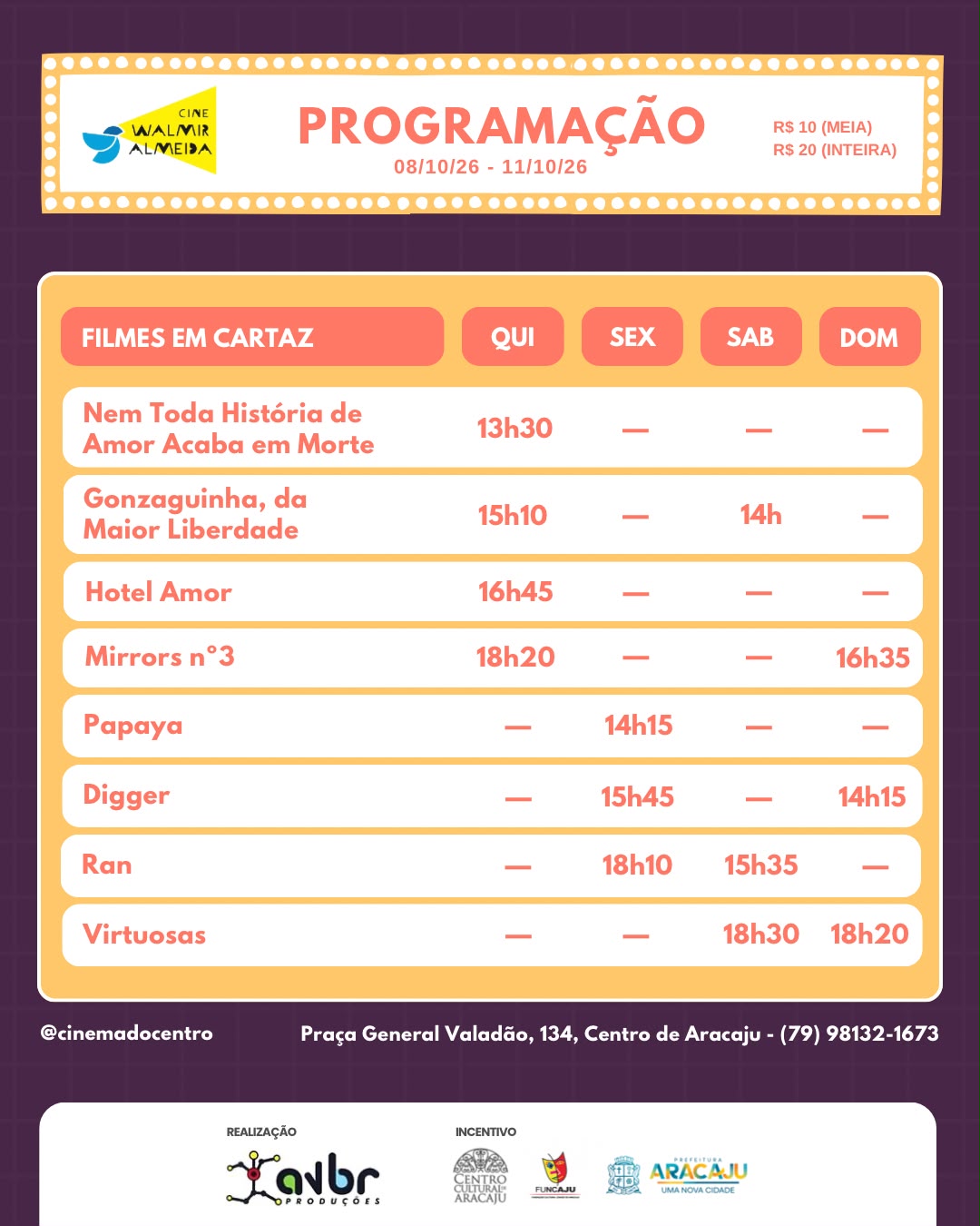 Confira a programação de 8 a 11 de outubro